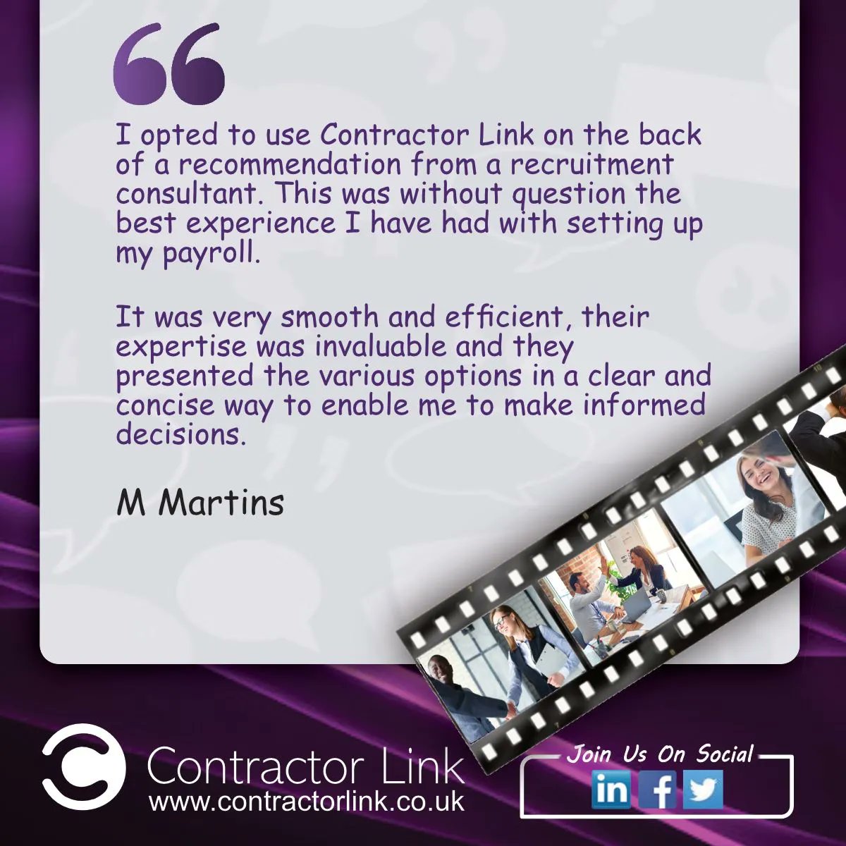 contractor_link's tweet photo. We let our contractors do the talking!

Thank you M Martins, another great testimonial on how we support our contractors on their own journey.

📧 info@contractorlink.co.uk

🌐 https://t.co/aI4AbHegPb

#umbrellacompany #contractormortgages #ir35 #tax #psc #accountant #referral https://t.co/lsTk6wn2dc