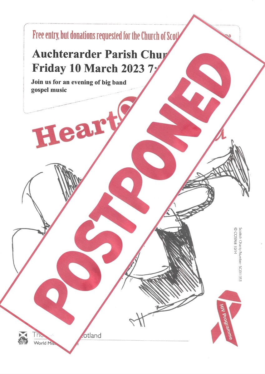 Auchterarder Parish Church (@apcchat) on Twitter photo Sadly, the Heart and Soul Band has had to postpone this event. Sadly, the Heart and Soul Band has had to postpone this event.