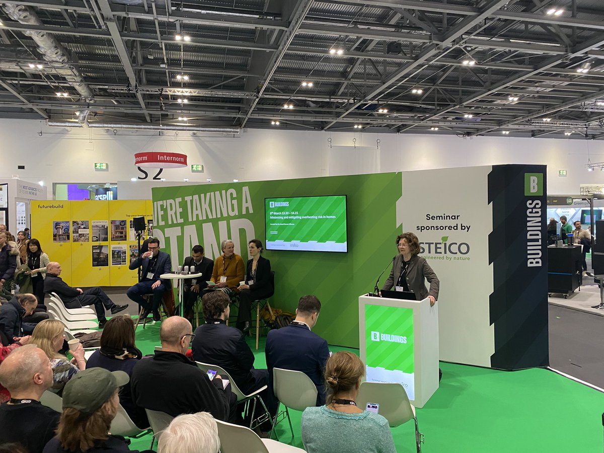 We are on the #Buildings stage at <a href="/FuturebuildNow/">Futurebuild</a> Day 2 with a panel discussion on #overheating in #homes chaired by Lynne Sullivan OBE with speakers <a href="/DollardTom/">Tom Dollard</a> <a href="/PTEarchitects/">Pollard Thomas Edwards</a>, <a href="/InklingLLP/">Susie Diamond</a>, <a href="/JulieG_Sust/">Julie Godefroy</a>, Rajat Gupta <a href="/oxford_brookes/">Oxford Brookes University</a>