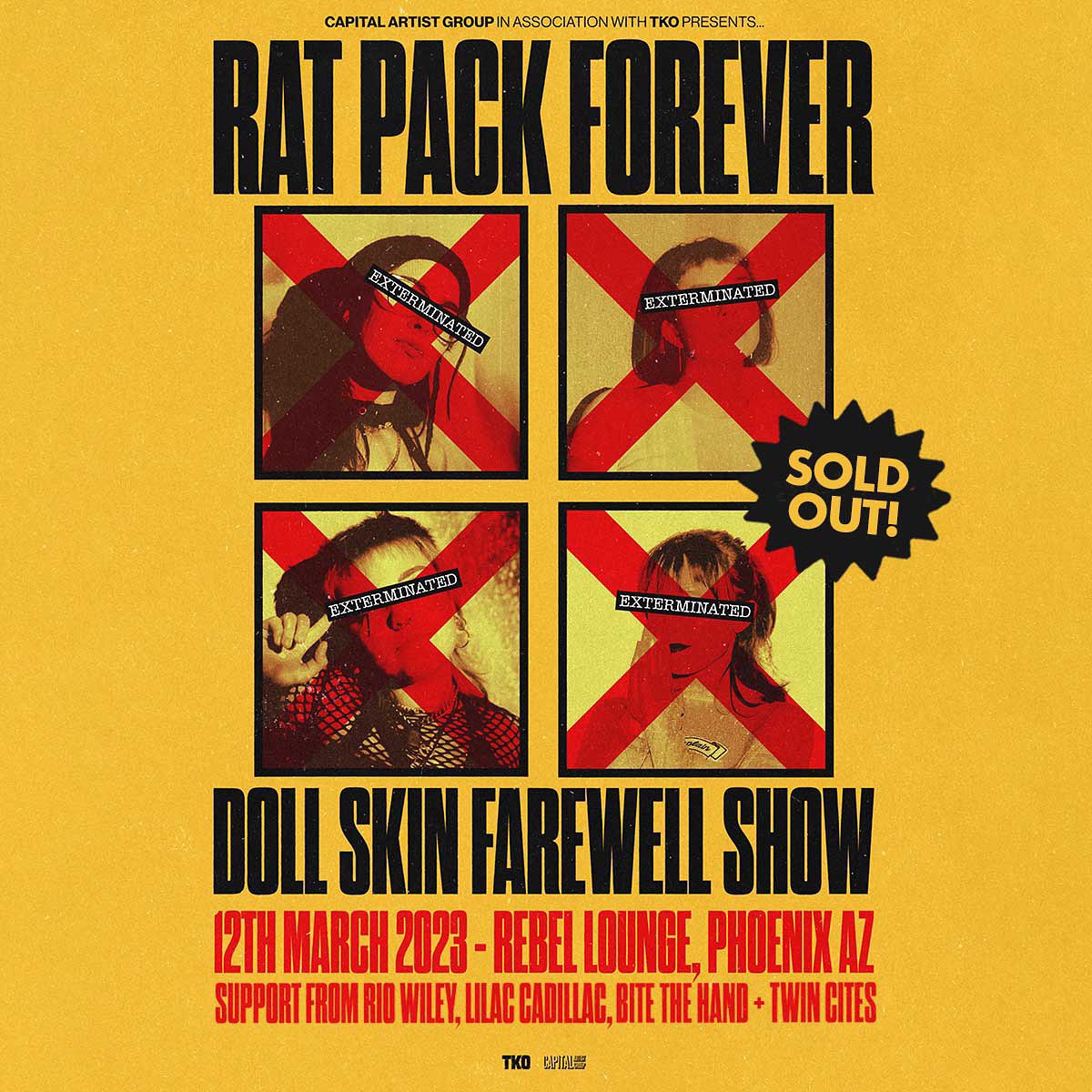 CapitalArtGroup's tweet photo. @DollSkinBand FAREWELL SHOW SOLD OUT!! In just 4 days @DollSkinBand will play their final show and we hope this is the rager they deserve #ratpackforever 🐀🖤 https://t.co/iT5bVP77JO