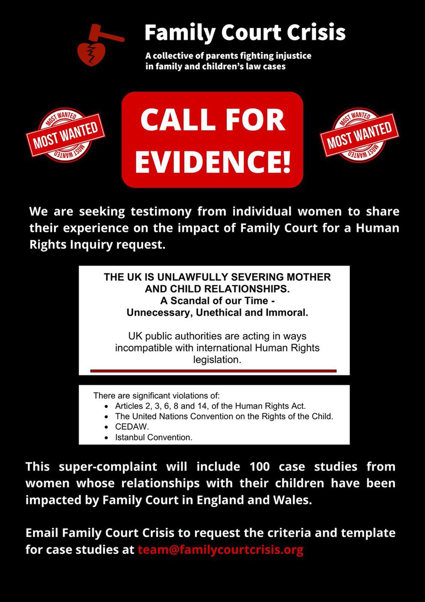 court_crisis's tweet image. 🚨#IWD2023 We are putting together UK Family Court Super-Complaints to multiple UK and international bodies. 

If there is interest in other countries we will use the same model and coordinate with local advisors.

For information and a template please email us at:…