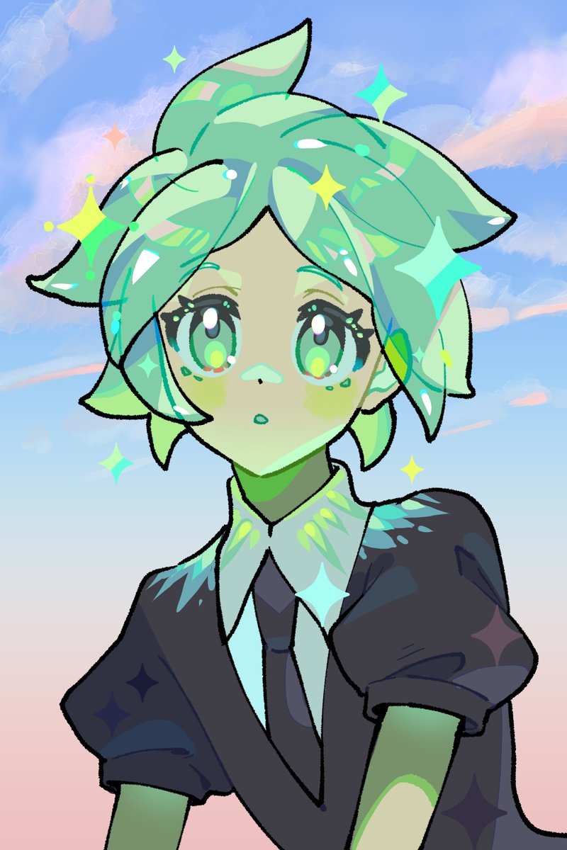 phosphophyllite gem uniform (houseki no kuni) 1other solo necktie short hair green eyes androgynous  illustration images