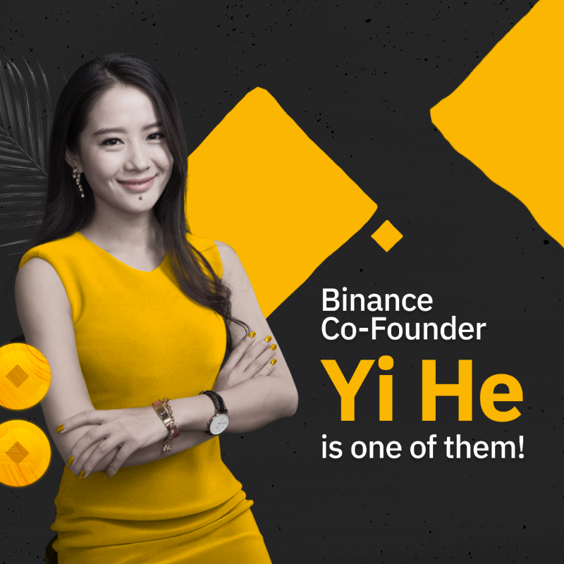 binance's tweet photo. This #InternationalWomensDay, we’re putting the spotlight on our Co-Founder @heyibinance! 

#Binance is proud to be in the 5% of companies with a female co-founder in the crypto industry.

It's time we #BuildTogether and make crypto more accessible.