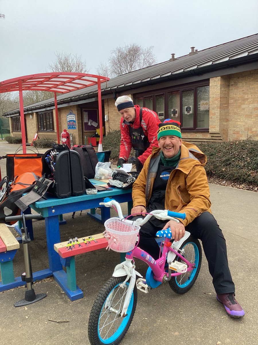 Thank you to a Eric and and Steve, our <a href="/Sustrans_East/">Sustrans East</a> @Sustrans officers, who ran a Dr Bike, in school today.  They were kept busy pumping up tyres and checking brakes and saddles. #HappyandHealthy #SustainableTravel