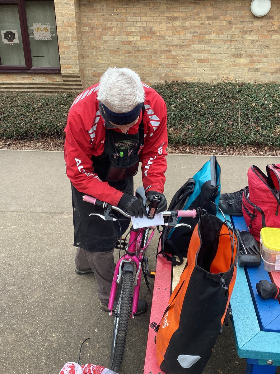 DLPTBraybrook's tweet photo. Thank you to a Eric and and Steve, our @Sustrans_East @Sustrans officers, who ran a Dr Bike, in school today.  They were kept busy pumping up tyres and checking brakes and saddles. #HappyandHealthy #SustainableTravel https://t.co/KafHJQGIc1