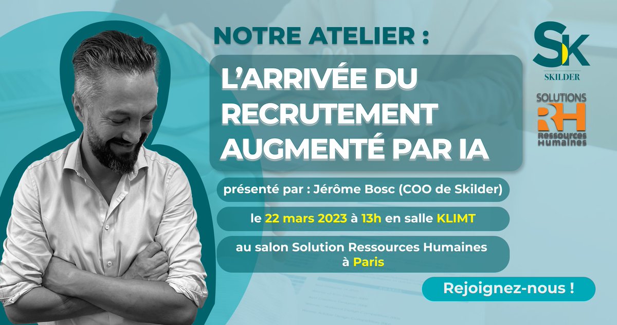 Skilder_pro's tweet photo. Rejoignez-nous sur le salon @Solutions_RH pour un atelier : 
📆22 mars, 13h, salle KLIMT
Ne manquez pas l'opportunité de prendre en main les dernières tendances de technologies innovantes, et reprenez la maîtrise de vos #recrutements grâce à l’IA. 
📍21, 22 et 23 mars - stand D28 https://t.co/Vx7p8KaYek