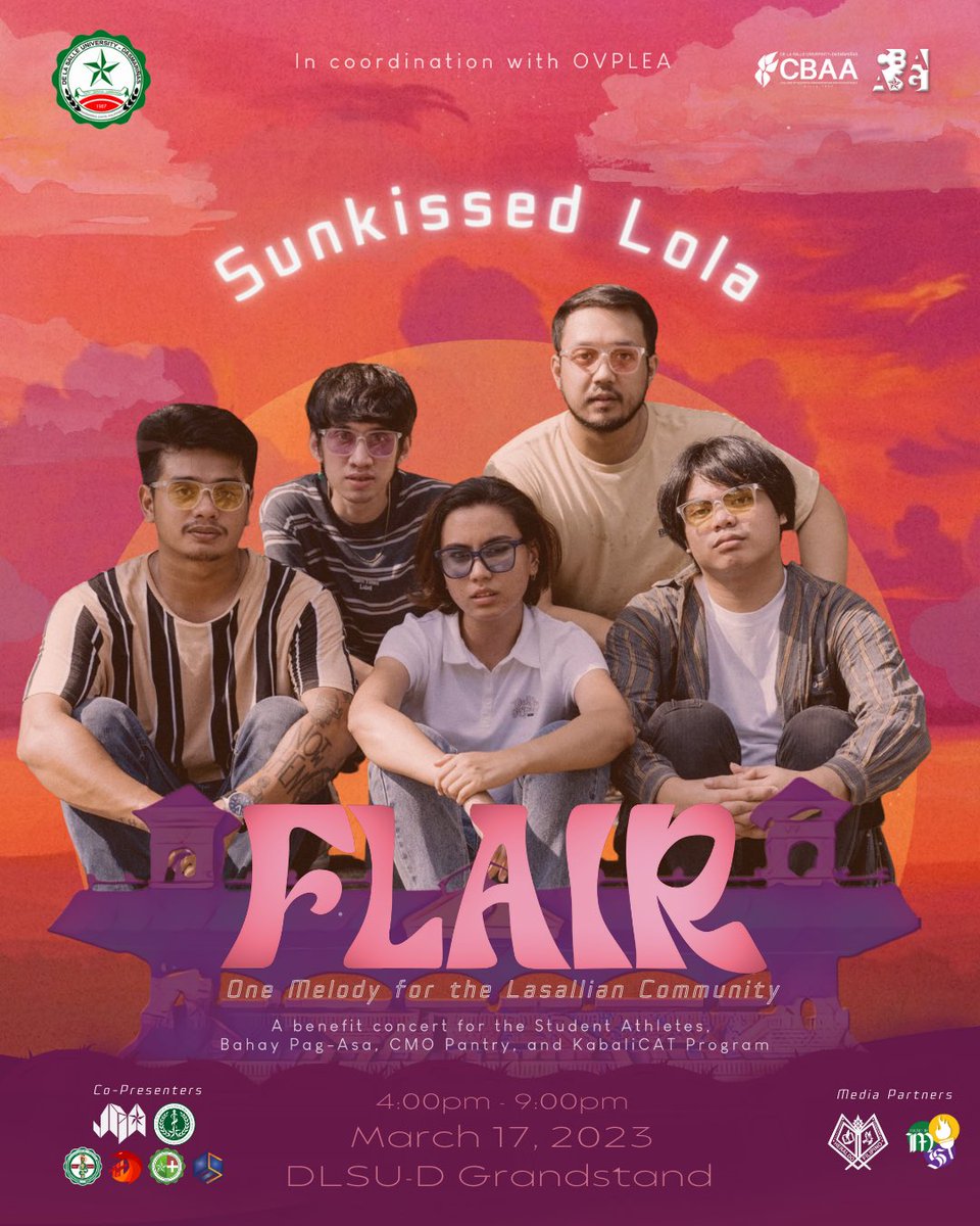 DLSUD_CBAASG's tweet photo. Hahagkan na't 'di ka bibitawan
Wala na 'kong mahihiling pa ~~
Watch Sunkissed Lola live in FLAIR on March 17! Malay mo ikaw na pala.
See you there everyone 👀
#Flair2023
#ProgressiveCBAA
#SignifyingGreatness
#TranscendingTheNorm
#PassionInAction https://t.co/sIlqpf7HQq