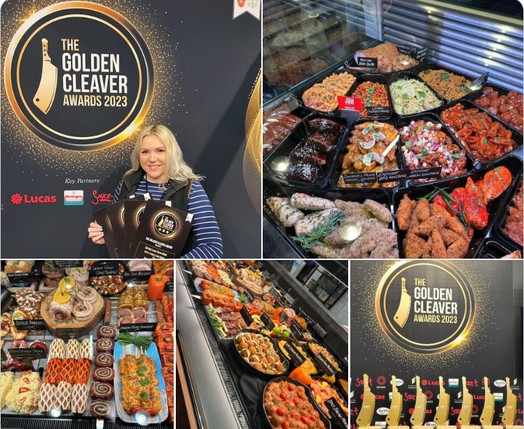 NFUNotts's tweet photo. Congrats to @SpringLaneFS who've come back from the #goldencleaverawards with an armful of awards! Best #HomeReared Sirloin Steak, best #LincolnshireSausage, best #Homemade #Steak&GuinnessPie and best #Stilton Topped #PorkPie. Another great #NottsFarmer food and farming business https://t.co/C5kUXI0UGW