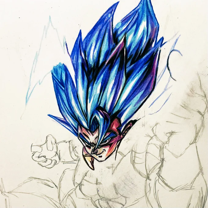 今日はここまで塗りました#ドラゴンボール超#レジェンズ#ゴジータブルーUL#色鉛筆#模写 