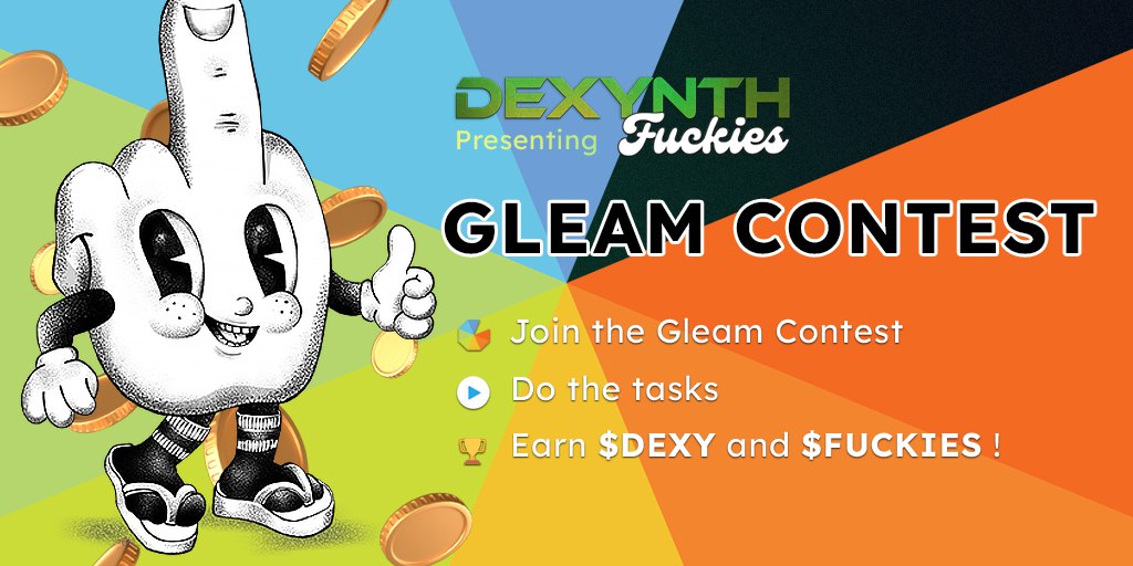 🎉 It's time to get excited! 🎉 

We're thrilled to announce a 2-month Gleam contest with MASSIVE rewards! Get ready for the chance to win big with $FUCKIES and $DEXY tokens! 🚀

JOIN HERE:
gleam.io/competitions/q…

🤑 Random 100 lucky winners will receive dexynth.com