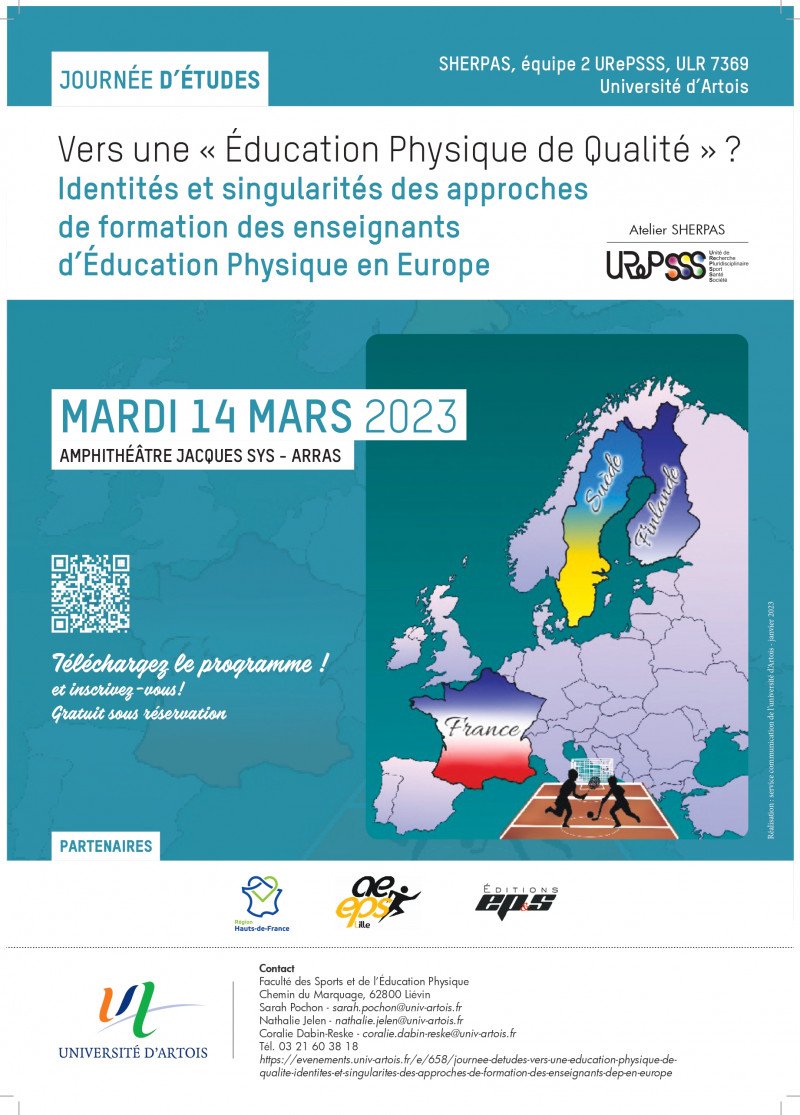 EditionsEps's tweet photo. 14 mars / Laboratoire SHERPAS / Université d'Arbois
Vers une « Éducation Physique de Qualité » ?
Identités et singularités des approches de formation des enseignants d’Éducation Physique en Europe
#EditionsEPS = partenaires de cette journée. https://t.co/4tJBuWE3Lm