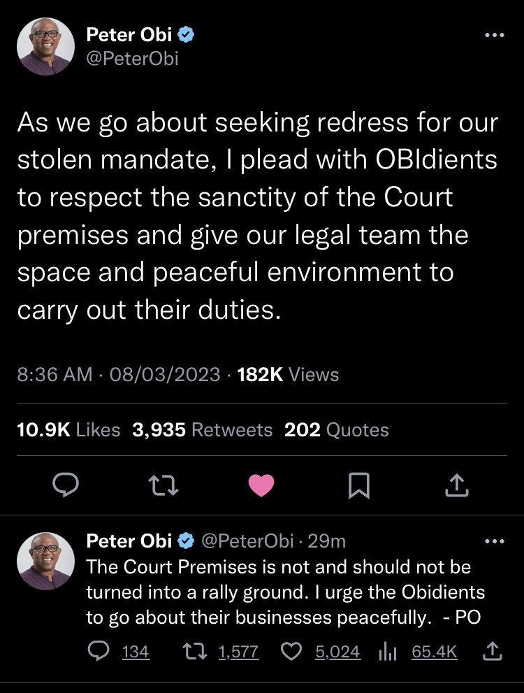 OtiriEnathy's tweet photo. Just one tweet and we will shutdown Appeal Court, but PO say make we calm down. We don't really deserve this manπππ
#AppealCourt
#Arisetv
#ObidientsforJandor https://t.co/Z3RUK26ucB