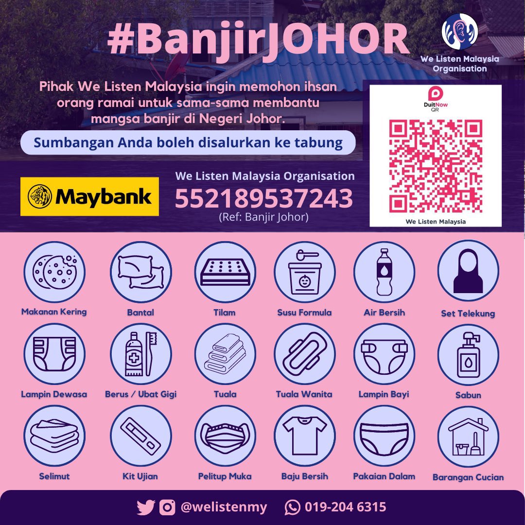 40,141 people from 11,468 families have been affected by the recent floods in Johor. The number of victims are increasing. 

Please donate or share this around to provide some relief to the people devastated by this. #DaruratBanjir