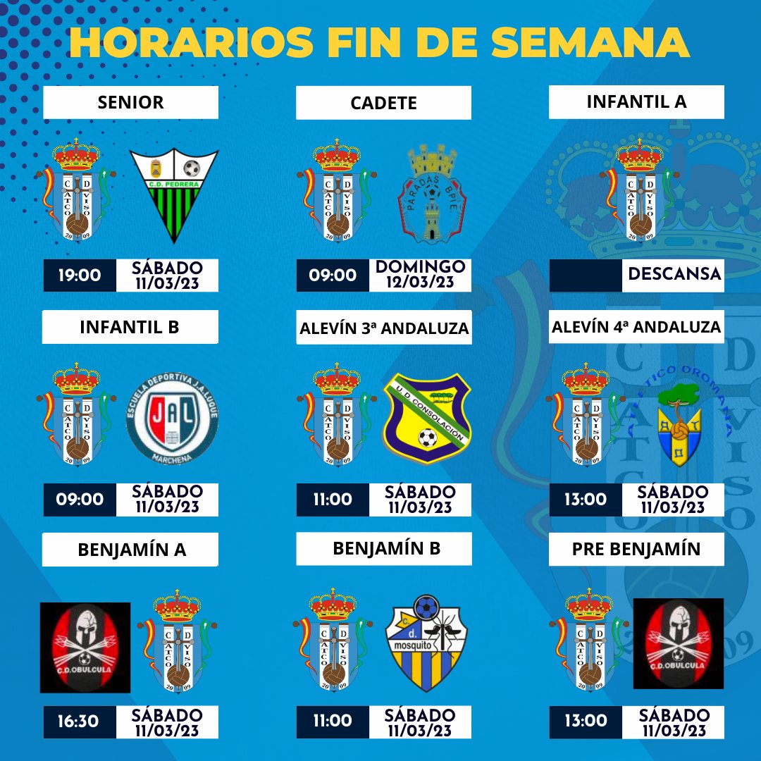 AtleticoViso's tweet photo. Carrusel de partidos para este fin de semana. ⚽💙 https://t.co/6Y2XYlWxc2