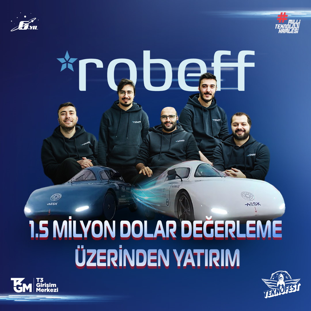teknofest's tweet photo. TEKNOFEST Girişim Programı mezunları ülkemize ve milletimize değer katmaya devam ediyor. 🚀

1. dönem mezunlarımızdan, elektrikli ve sürücüsüz teslimat araçları üzerinde çalışmalar yapan Robeff Teknoloji, 1.5 Milyon Dolar değerleme üzerinden yatırım aldı.

Tebrik ederiz. 👏 https://t.co/8HiJtuInd9