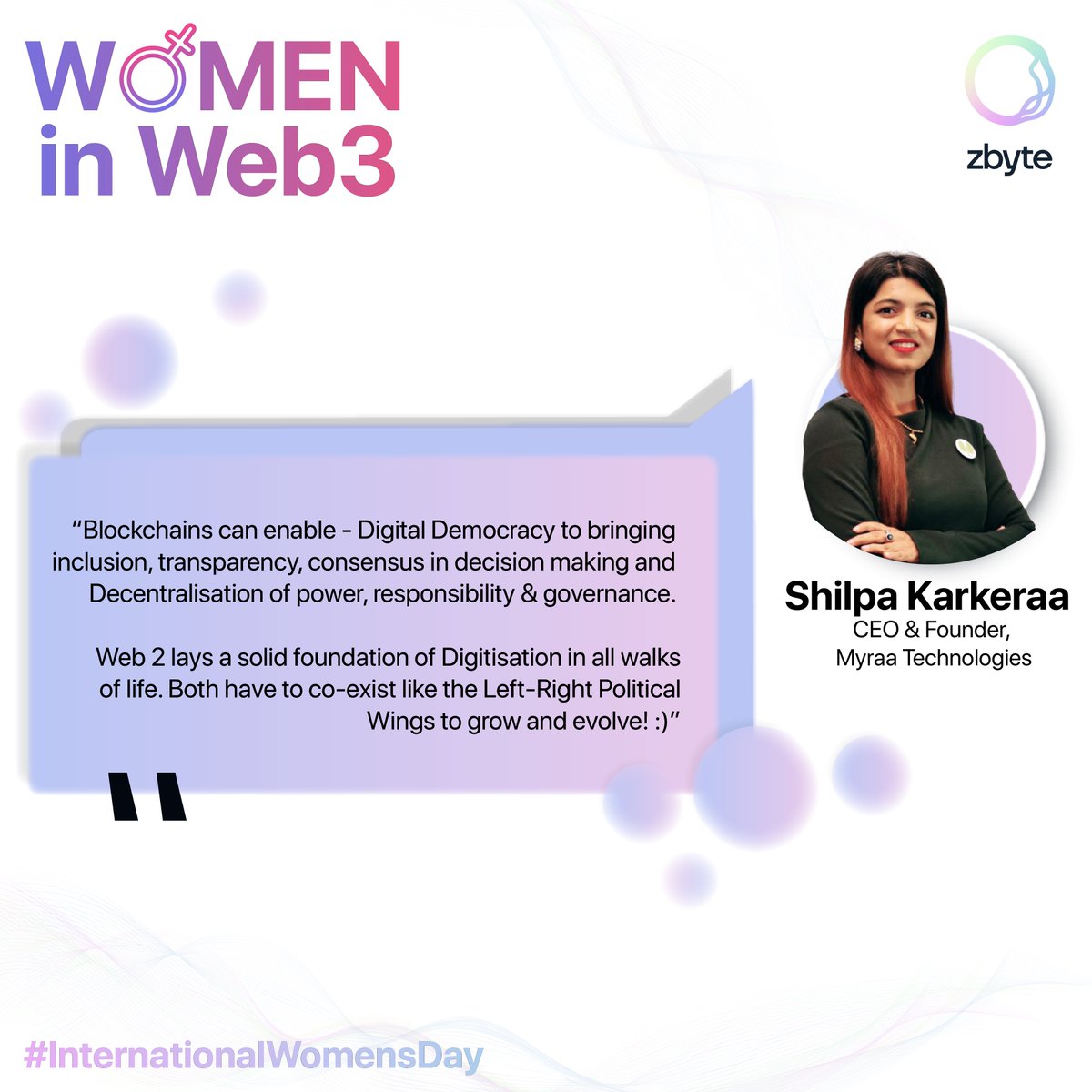 Our next feature for the #WomenInWeb3 campaign is Shilpa Karkeraa (<a href="/ShilpaKarkeraa/">Shilpa Karkeraa</a>), CEO and founder of Myraa Technologies (<a href="/HelloMyraa/">MYRAA Technologies</a>).

Shilpa specializes in #AI and #Blockchain innovations across various industries and countries as a Strategic Technologist.