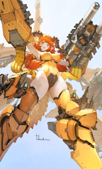 余りに女性キャラが苦手なので真面目に練習しようと描いてみたけど結局メカ要素とドラゴン要素を付け足し他イラストです。 