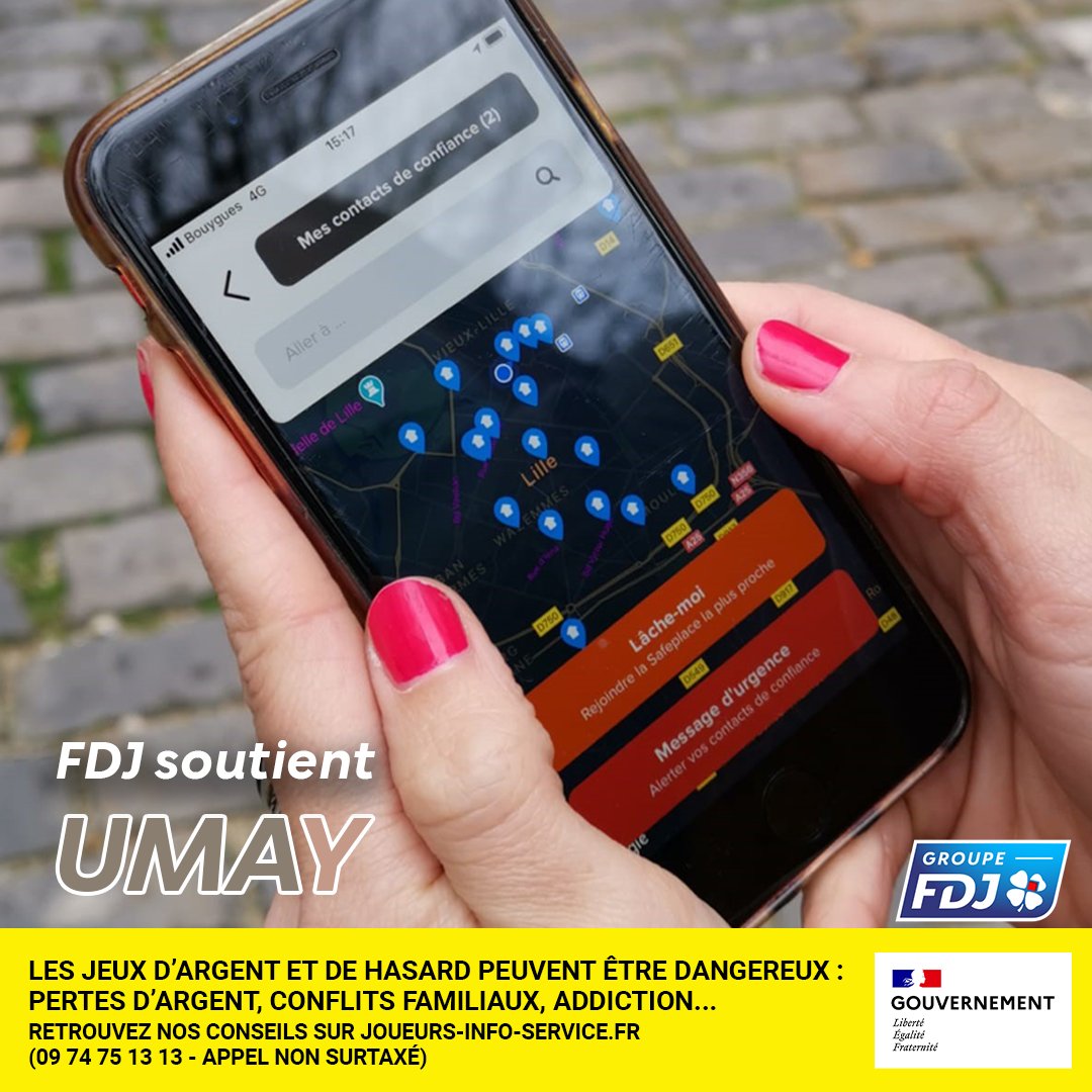 #8mars
👉FDJ accompagne le déploiement national de la #startup @umay_app : à Nantes et Lille, 250 points de vente #FDJ sont « lieux refuges » pour les personnes victimes de #harcèlement de rue.