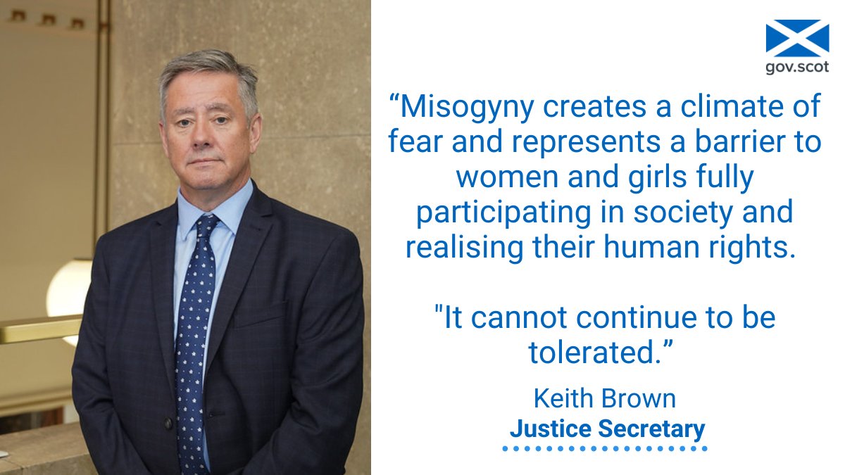 ScotGovJustice's tweet photo. A consultation has launched on draft reforms to create 5 new laws, giving police and prosecutors new powers to tackle misogyny.

Proposals will address abusive and humiliating behaviour routinely directed at women and girls.

Have your say ➡️ https://t.co/xW3D23NMGx https://t.co/i0oFHzutkt