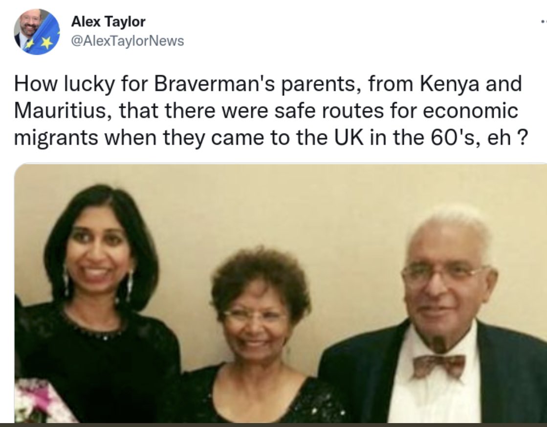 hewitson10's tweet photo. Dear Suella Braverman

Can you please let us know what safe routes are available in 2023 for someone to come to the UK from Kenya or Mauritius?

Seems the Home Secretary kicking the ladder for others after her😏

#RefugeesWelcome #ToryGaslighting #ToryFascists https://t.co/U0iYLCO0F4