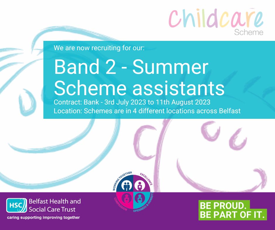 BHSCTjobs's tweet photo. 📣 We are now recruiting for our Band 2 - Summer Scheme Assistants (Bank)📍 Successful candidates will be employed on a rota basis between 8am to 5pm daily

⏳ Closing date: Tuesday, 21 March 2023 @ 4:30 PM

📍 For full job description and to apply visit: https://t.co/kjbhOrvzuw https://t.co/up1LgV56hY