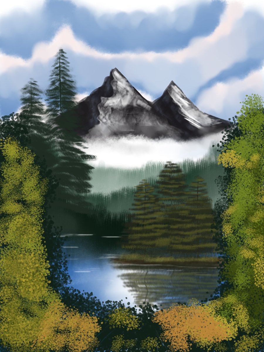 AR3N1C's tweet photo. my first ever attempt to follow bob ross tutorial using krita. https://t.co/xqm0RotfWt