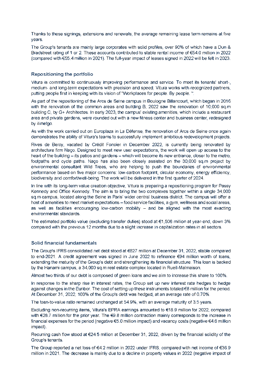 \\ #RésultatsAnnuels \\
L’année 2022 de Vitura a été marquée par une commercialisation dynamique et une position confirmée de leader pour sa stratégie #RSE.
 
Les résultats annuels de la foncière sont disponibles ⬇️
bit.ly/3L1QdHW
#WeAreVitura #Workplaces #RealEstate