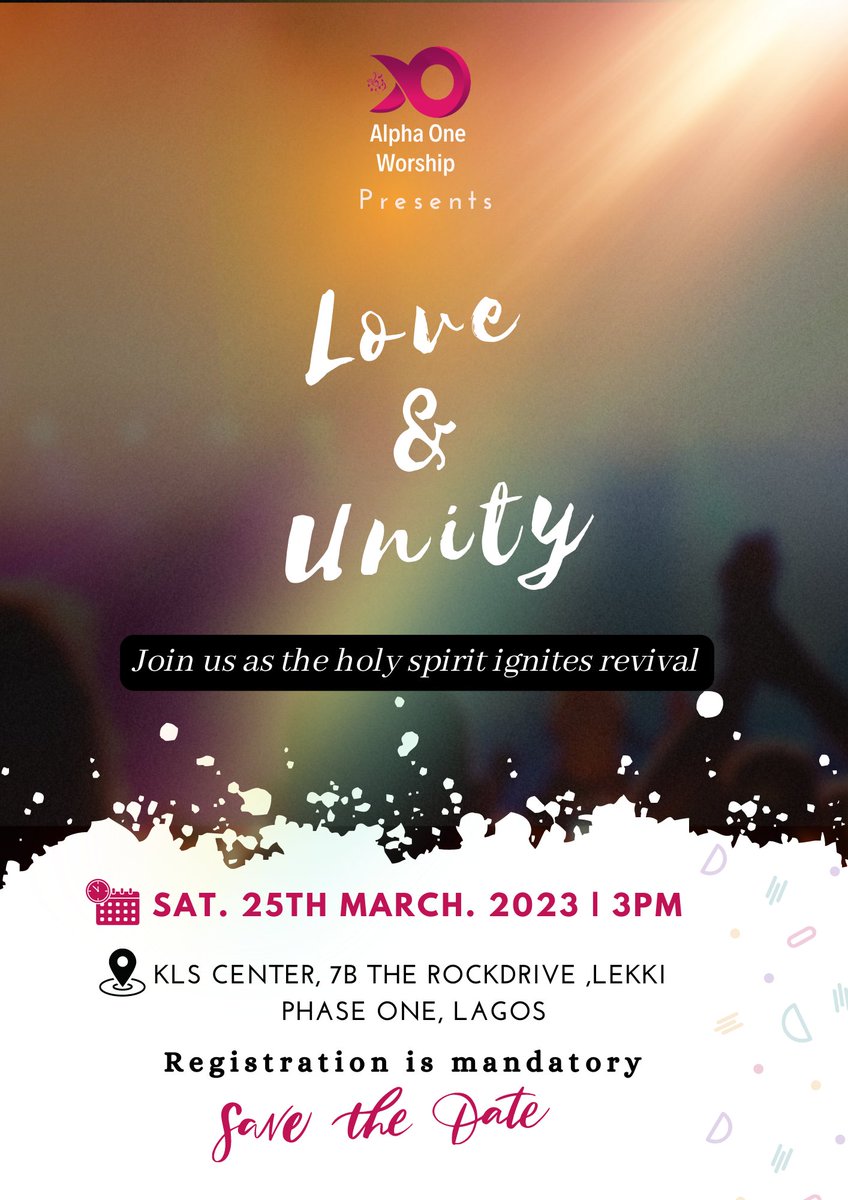 Alpha1Worship's tweet photo. Join us at the  Alpha 1 House of Worship outreach Saturday, 25th March 2023

 We will come together as a community to worship God, expressed in Love and Unity as the holy spirit ignites revival.
Save a spot click the link on our bio to register.
#worshipmusic
#gospelconcert https://t.co/TanEtoJNph