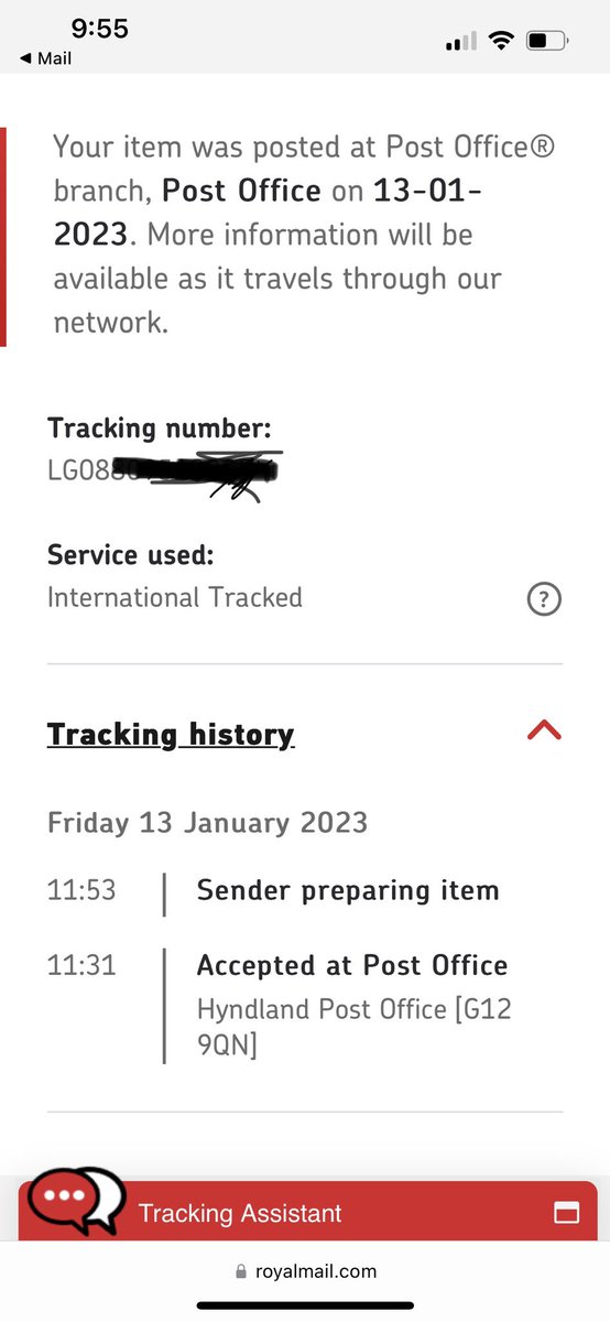 SimonsStudio's tweet photo. @RoyalMailHelp this international parcel seems to be stuck. Could you help please 🙏 https://t.co/tvpEcVNGdq