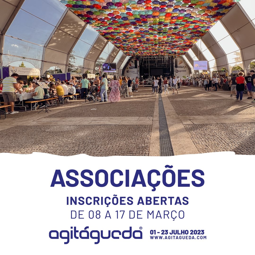 Convidam-se as associações do Concelho de Águeda em participar no AgitÁgueda ‘23, a preencherem até ao dia 17 de março de o respetivo formulário que se encontra acessível em agitagueda.com/formulario-ass… ou no Gabinete de Atendimento ao Munícipe (GAM) ✍