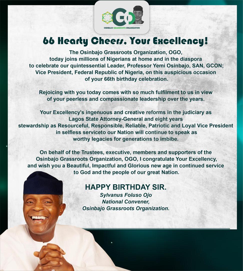 yemmy_writes's tweet photo. Today, Nigeria celebrates an outstanding public servant, lawyer, pastor, and the epitome of humility and loyalty in service to the fatherland. @ProfOsinbajo  #HappyBirthdayPROF https://t.co/qsMekUCX9K