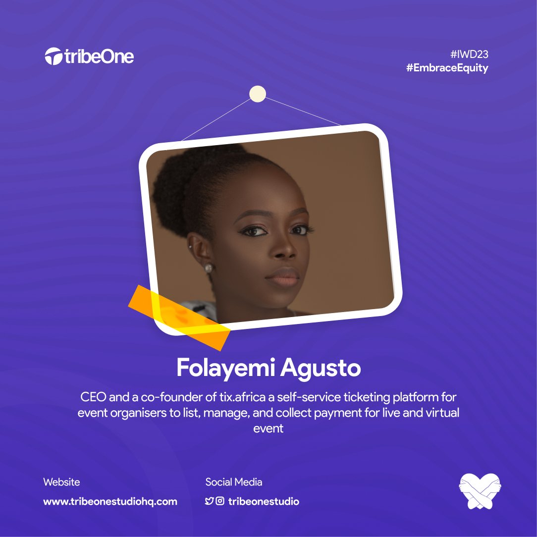 StrataHaus's tweet photo. Folayemi Agusto (@follypops_)
Is the CEO and a co-founder of @tixdotafrica self-service ticketing platform for event organisers to list, manage, and collect payment for live and virtual events.
#IWD23
#EmbraceEquity 
#WomenInTech 
#WomensDay https://t.co/3LhTfWdDcg