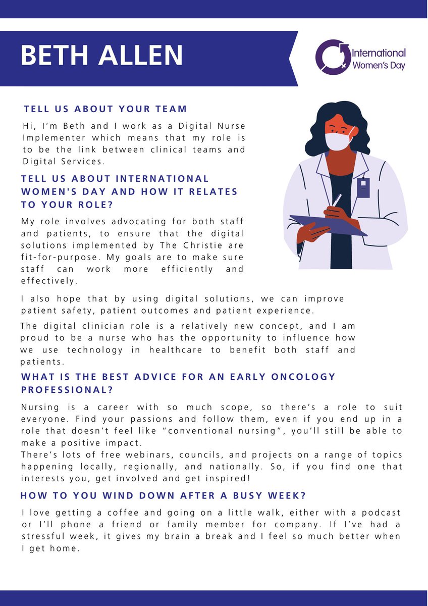 CICEManchester's tweet photo. Today is #InternationalWomensDay, and our Early Oncology Professionals team have written a key message about their roles within the trust 👏

Check it out below 👇

#EmbraceEquity 
@gabbicohen_ @BethTheNurse96 https://t.co/82tSe7MCMu