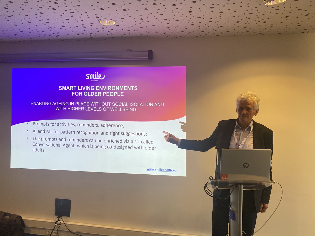 Smileehealth's tweet photo. Thanks to everyone who joined our session at @AgeingFit in Lille, 6-7 March 2023! For #smileehealth, we showcased our work designing new ways to combat social isolation in frail, older adults, such as #ConversationalAgent. #SmartLivingEnvironments #H2020 @SmartHomesNL @eHealth_EU https://t.co/G10HEkHifJ