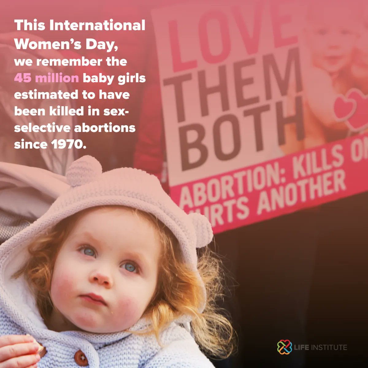 lifeinstitute's tweet photo. Today is International Women's Day, a day that is for ALL women. We remember all the baby girls lost to abortion and were denied the chance at life!

#InternationalWomensDay #LoveBoth #ProWomanProLife https://t.co/EOGVMEuL94