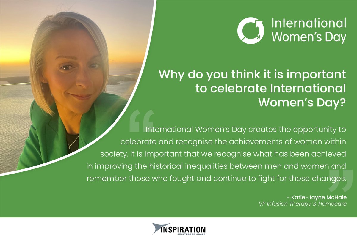 InspHealthcare's tweet photo. Happy International Women's Day! Today, we celebrate the incredible women who are part of the IHC Group team.
we asked Katie, our VP for Infusion Therapy & Homecare about what IWD2023 means to her. Here's what she had to say:
#IWD2023 #WomenInMedTech #EmbraceEquity https://t.co/DcpttQysZ0