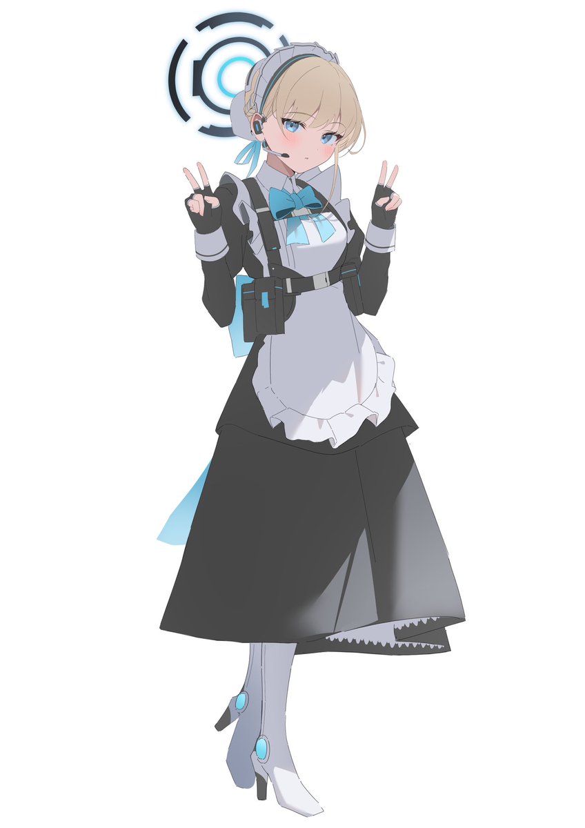 1girl solo gloves fingerless gloves halo apron blonde hair  illustration images