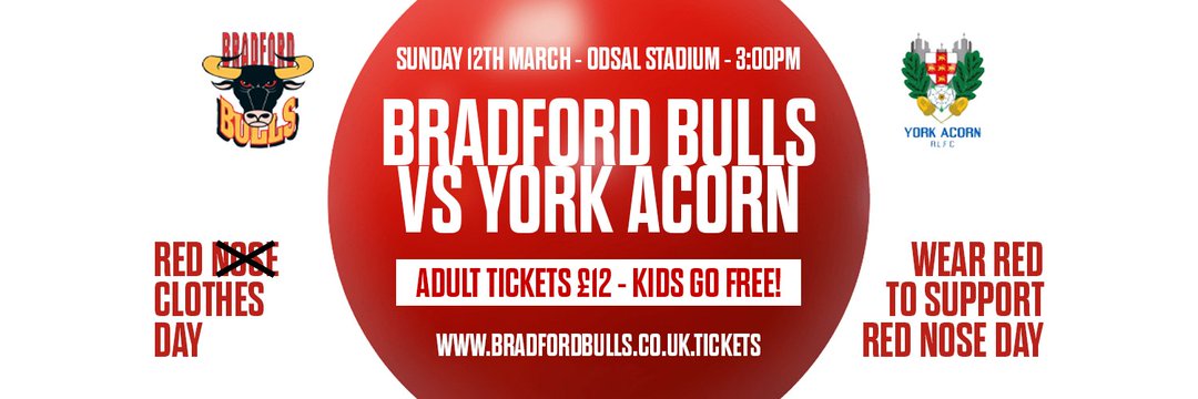 LIVE RUGBY LEAGUE 📅 Sunday 12th March 🏆 @TheChallengeCup ⏰ 3pm 👕 @OfficialBullsRL 🆚️ @yorkacorn 🏟 Odsal #TheresNothingLikeLeague #ILoveRugbyLeagueMe #thumpsupforfreddie #RLShirtDay23