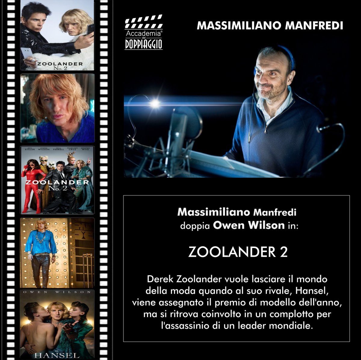 accademiadop's tweet photo. Massimiliano Manfredi doppia Owen Wilson in Zoolander 2.
#Cinema #doppiaggio #doppiaggioitaliano #accademiadeldoppiaggio #massimilianomanfredi #OwenWilson https://t.co/OHmHjCPgST