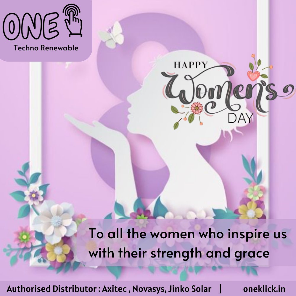 OneklickTechno's tweet photo. To all the women who inspire us with their strength and grace
Happy International Women's day
#solarenergy #solarpower #solarsystem #solarpanels #solarpv #solar #solarinstallation #solarinstallers #solarindustry #solarinstall #rooftopsolar #rooftopsolarsystem #solarsubsidy https://t.co/6Jo7CANrbP