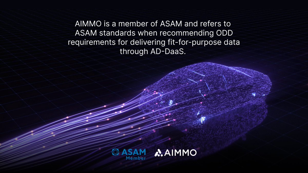 CoAimmo's tweet photo. AIMMO is a member of #ASAM, the Association for Standardization of Automation and Measuring Systems. AIMMO refers to ASAM standards when recommending #ODD requirements for delivering fit-for-purpose data through AD-DaaS. https://t.co/c13DrZR9fr