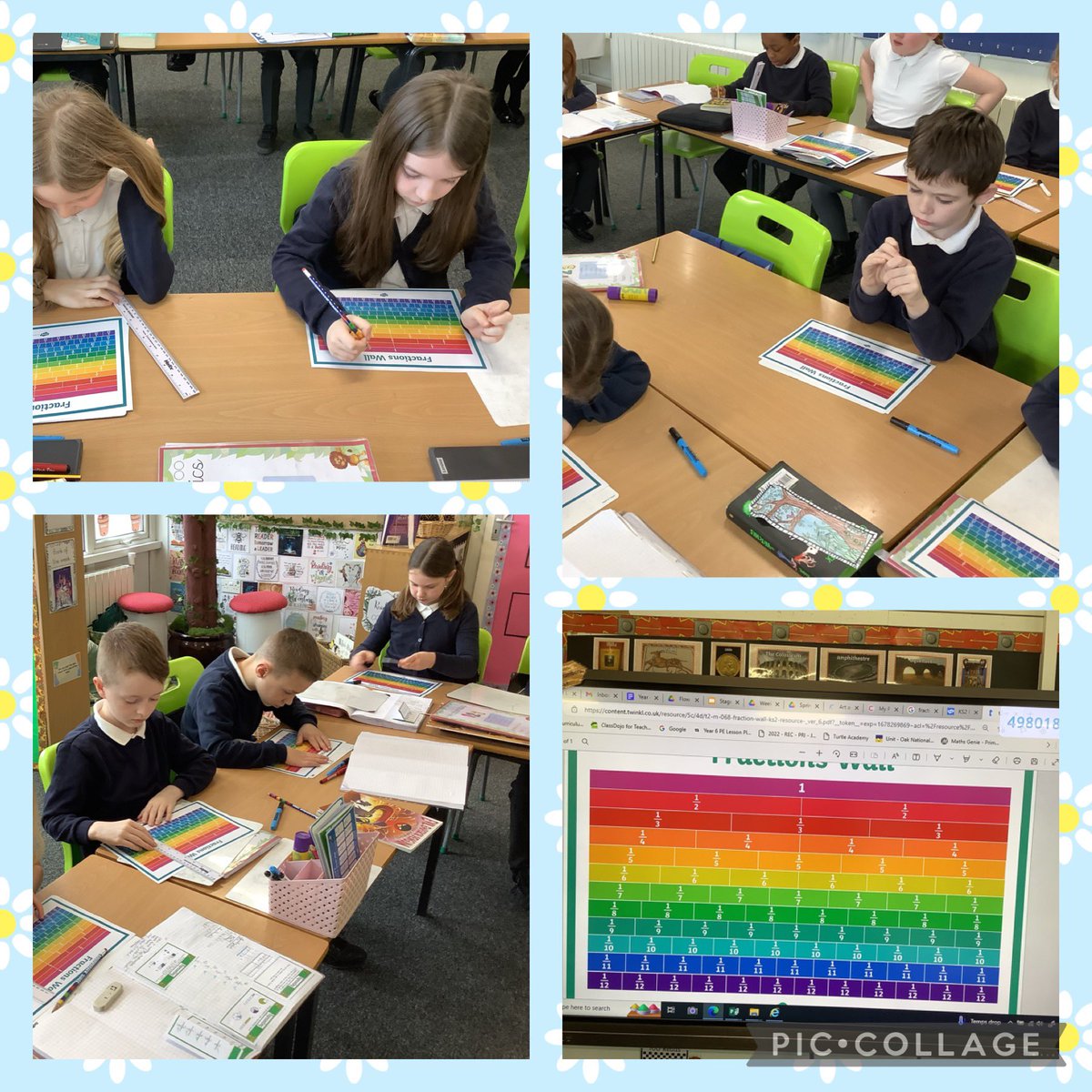 StHelensYear4's tweet photo. As part of our representation we have been looking at equivalent fractions and used a fraction wall to begin with before representing them in diagrams ⭐️@MathsatStHelen1 @HeadofSchoolSH @STHAssistantHT @StHelensAcademy @SouthamMr https://t.co/Uov99QIDss
