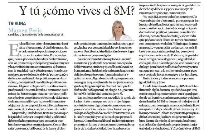 La señora Irene Montero y todo su séquito
ministerial y podemita tienen una concepción
del feminismo errónea y sectaria. 

La mejor noticia para todas las mujeres este #8M sería su dimisión.

✍️ Hoy escribo en <a href="/levante_emv/">Levante-EMV</a> levante-emv.com/opinion/2023/0…