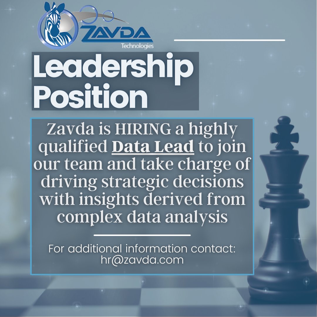 ZavdaTech's tweet image. Zavda is HIRING for a leadership position as a Data Lead! Come join the team and reap the wide array of benefits, a well-compensated salary, and exciting work that matters! Please contact our HR team at hr@zavda.com for additional information. 
#zavda #IT #ITJobs #dataleads