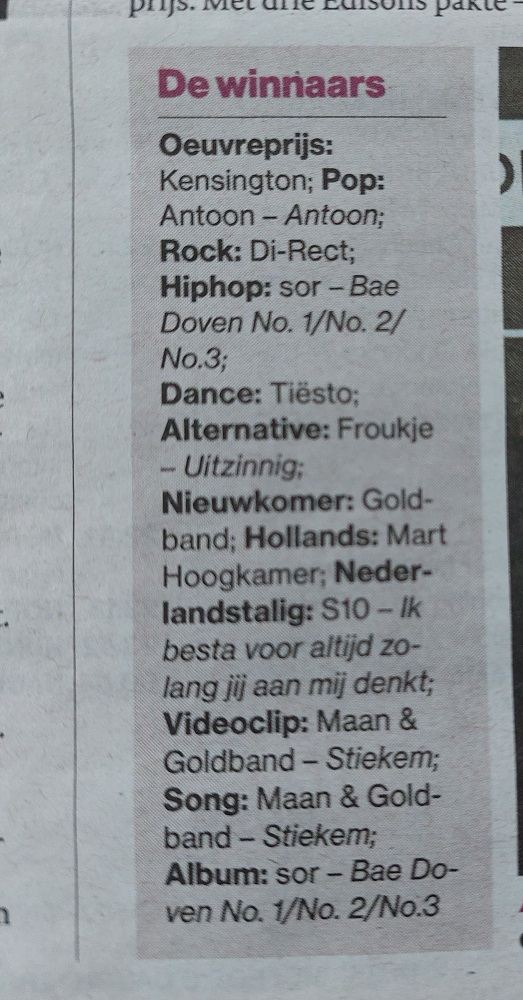 Een voor mij onbekende zanger Mart Hoogkamer genaamd krijgt een Edison voor Hollands en #S10 krijgt er een voor Nederlandstalig. 
Wat is het verschil? Die Hollandse is alleen voor Noord-en Zuid-Hollandse zangers?
<a href="/edisonsNL/">Edisons</a>
#marthoogkamer1
#onzin