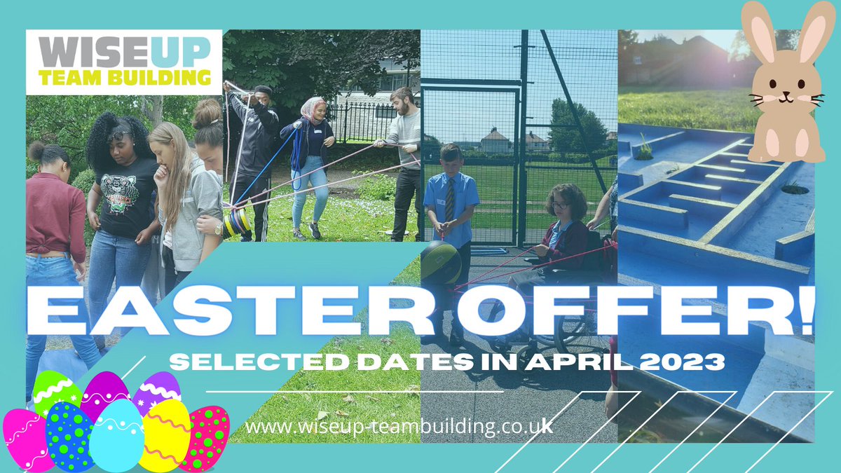 🐰Do you want to give your students a FANTASTIC⭐️Easter Treat?⭐️

🙌So do we!🕺

📅Available on selected dates in April 2023.😃

💻Check out wiseup-teambuilding.co.uk/special-offer/ for more info!💃