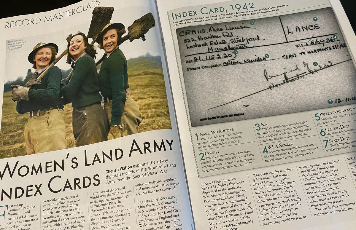 knights_skye's tweet photo. So proud of my sister Cherish to have a 2 page spread in @WDYTYA_UK discussing the new digitised Women’s Land Army index cards. She has been my biggest inspiration and supporter as I transition into the heritage world. #InternationalWomensDay #wla #WomensDay #inspire #magazine https://t.co/fECJ9WIFjg