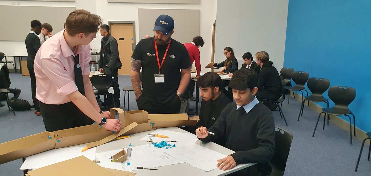 BakerDearing's tweet photo. Getting stuck in to #UTCAmazonChallenge @AylesburyUTC with year 10 and 11 students. Task is to design a locker for a drone to deliver to - good luck teams! https://t.co/J3l3nbHZ9F
