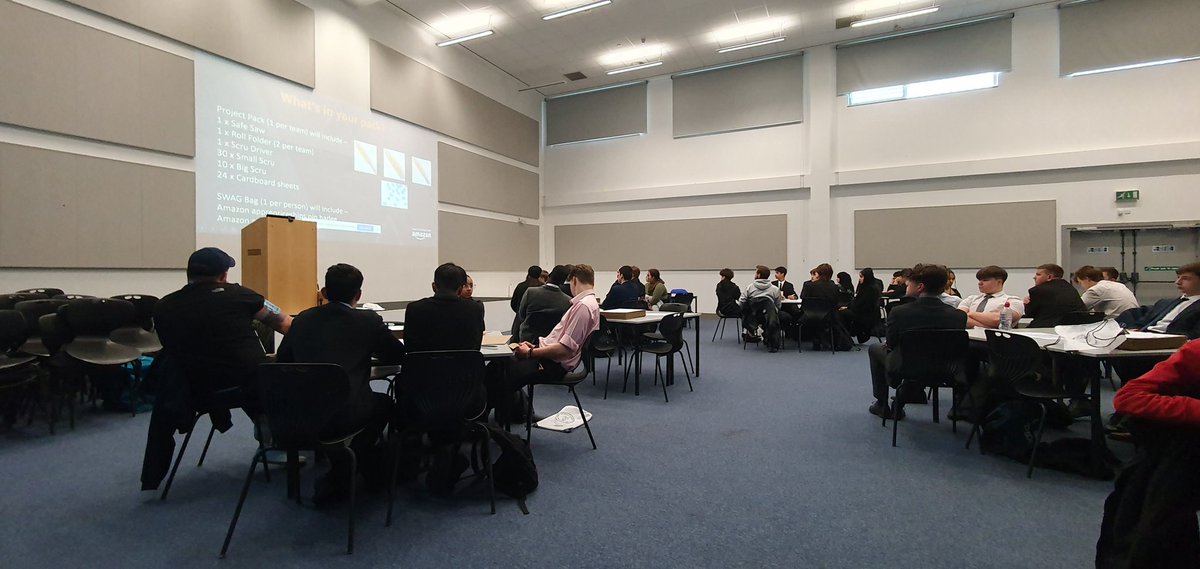 BakerDearing's tweet photo. Getting stuck in to #UTCAmazonChallenge @AylesburyUTC with year 10 and 11 students. Task is to design a locker for a drone to deliver to - good luck teams! https://t.co/J3l3nbHZ9F