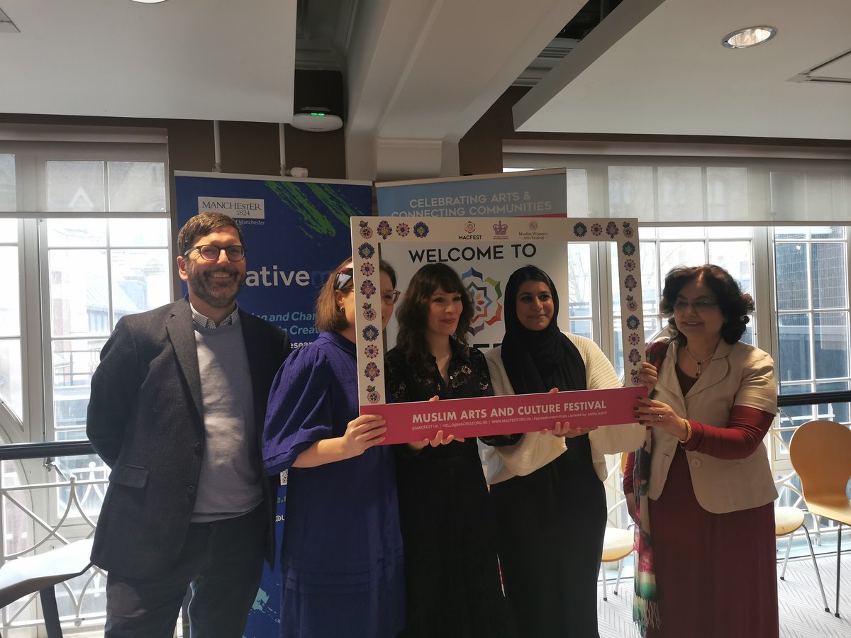 Happening now #macfest2023- celebrating #IWD2023 <a href="/womensday/">Women's Day</a> <a href="/MACFESTUK/">Muslim Arts & Culture Festival</a> - join us for a symposium on Muslim women #creatives with Dr @SaskiaWarren1 &amp; <a href="/HussainRaabia/">RH</a> - Chaired by Dr <a href="/heritagemcr/">Dr Jenna C. Ashton</a>  <a href="/QaisraShahraz/">Qaisra Shahraz MBE JP</a>
 #EmbraceEquity <a href="/MACFESTUK/">Muslim Arts & Culture Festival</a>
<a href="/UoMEandD/">Equality & Diversity</a>